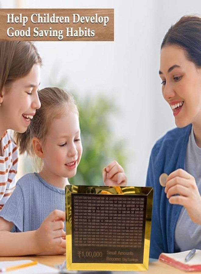 HELIMIX Money Saving Box Smart Lockable Cash Savings Bank for Kids, Adults & Families Reusable Wooden Piggy Bank with ₹100K Tracker Grid Gift for Budgeting & Finance Planning - Image 3